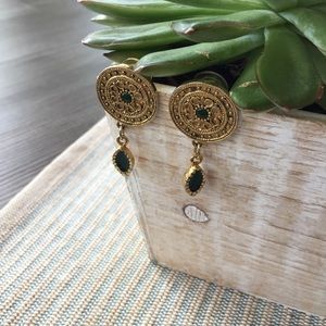 VINTAGE Gold Medalion & Rhinestone Earrings